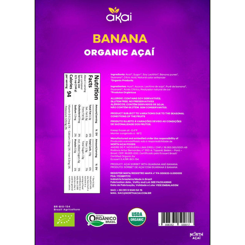 Sorbet de Acai+Banana Organico 220 ml
